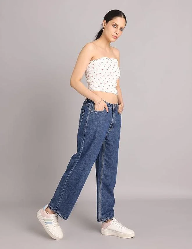 inkd Denim Divine Women's Relaxed Fit Jeans - Mid-Rise | 100% Cotton | Jeans for Women for Women | Best Price UAE